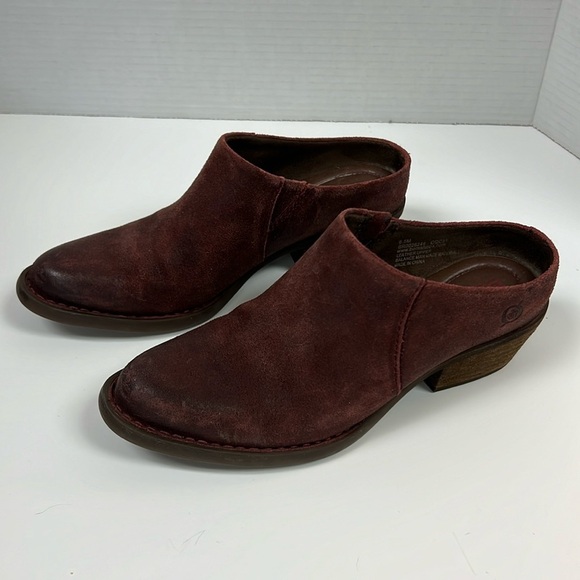 Born Starr Cherry Brown Distressed Leatger Heeled Slip On Booties Size 6.5 - Picture 1 of 8